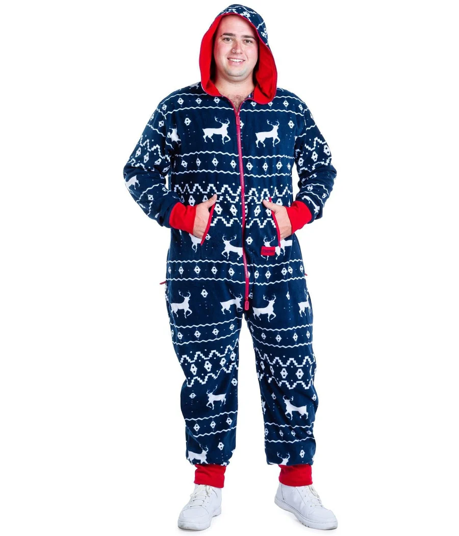 Men's Blue Reindeer Big and Tall Jumpsuit - Image 3