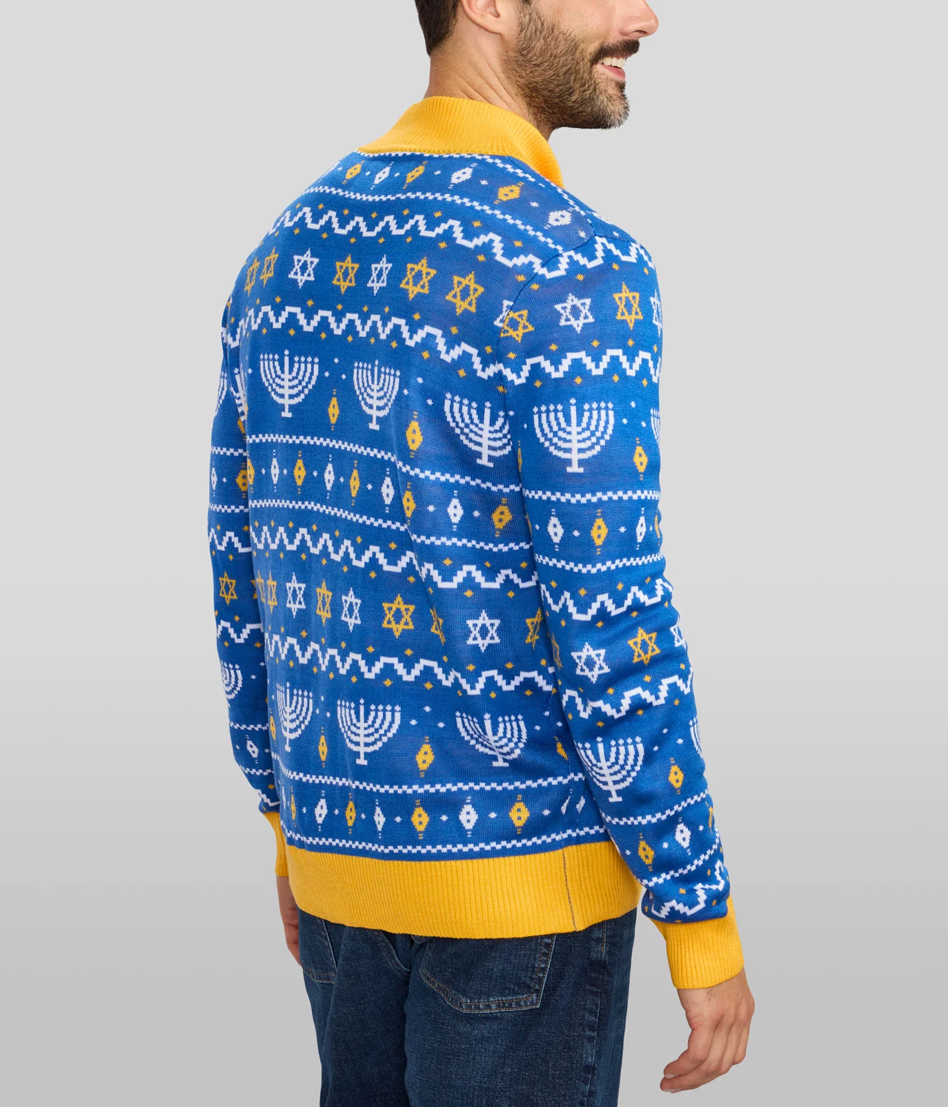 Men's Menorah Print Cardigan Sweater - Image 2