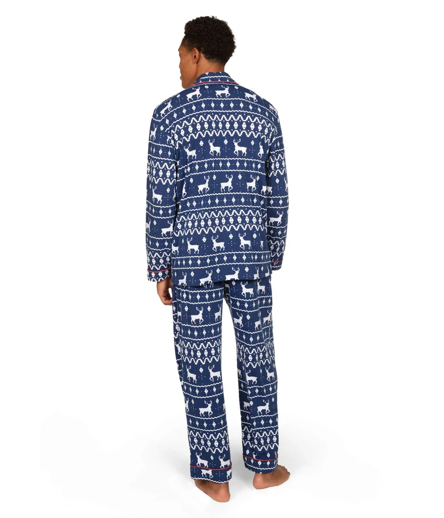 Men's Blue Reindeer Lapel Pajama Set - Image 2