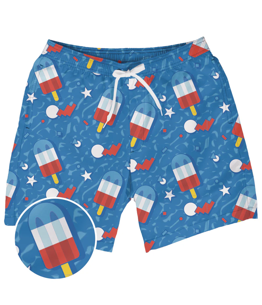 Retro Patriotic Pops Stretch Swim Trunks - 7.5" Inseam