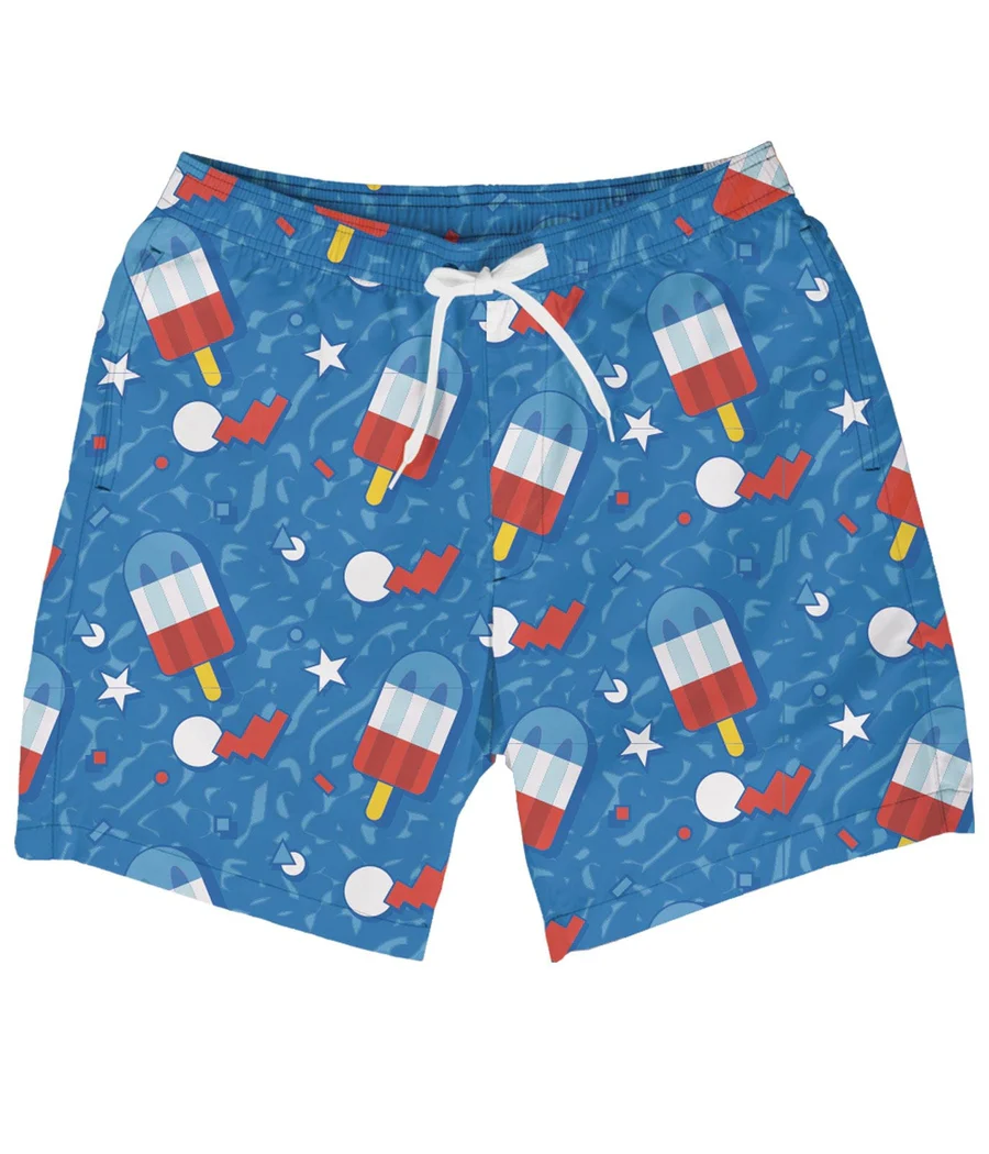 Retro Patriotic Pops Stretch Swim Trunks - 7.5" Inseam - Image 2