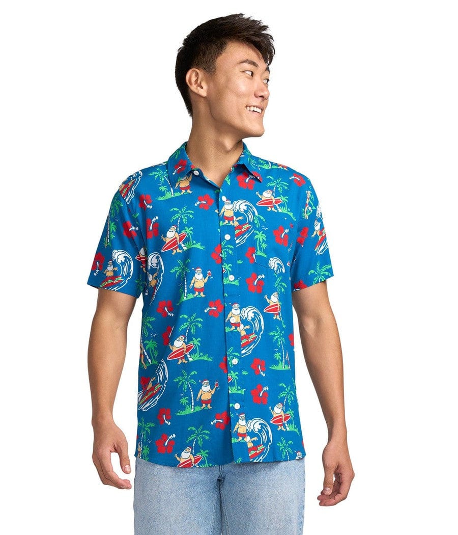 Men's Surf's Up Santa Button Down Shirt - Image 2