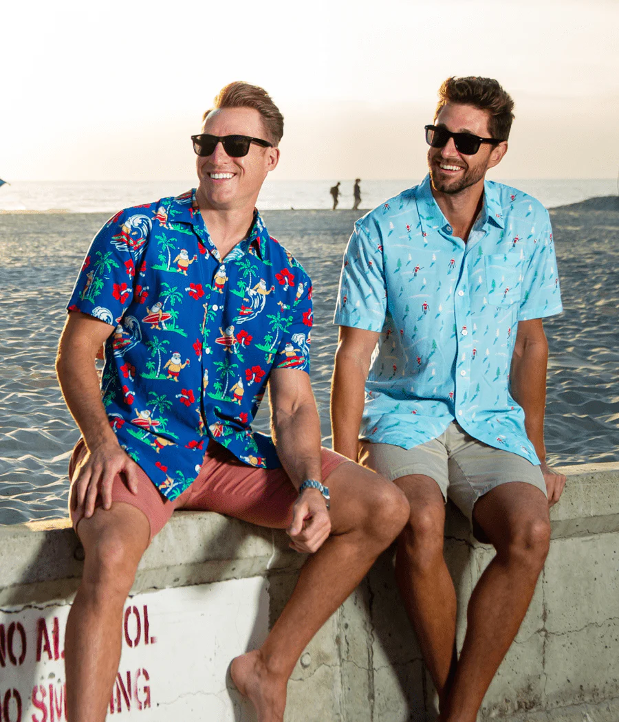 Men's Surf's Up Santa Button Down Shirt - Image 4