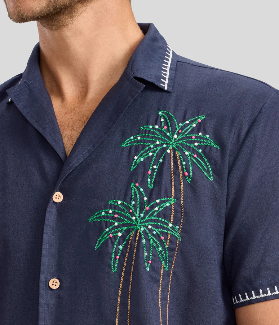 Men's Festive Flamingo Linen Cabana Shirt - Image 5