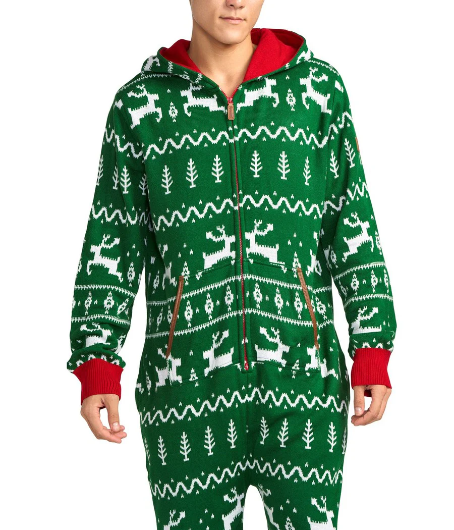 Men's Green Fair Isle Knit Jumpsuit - Image 3