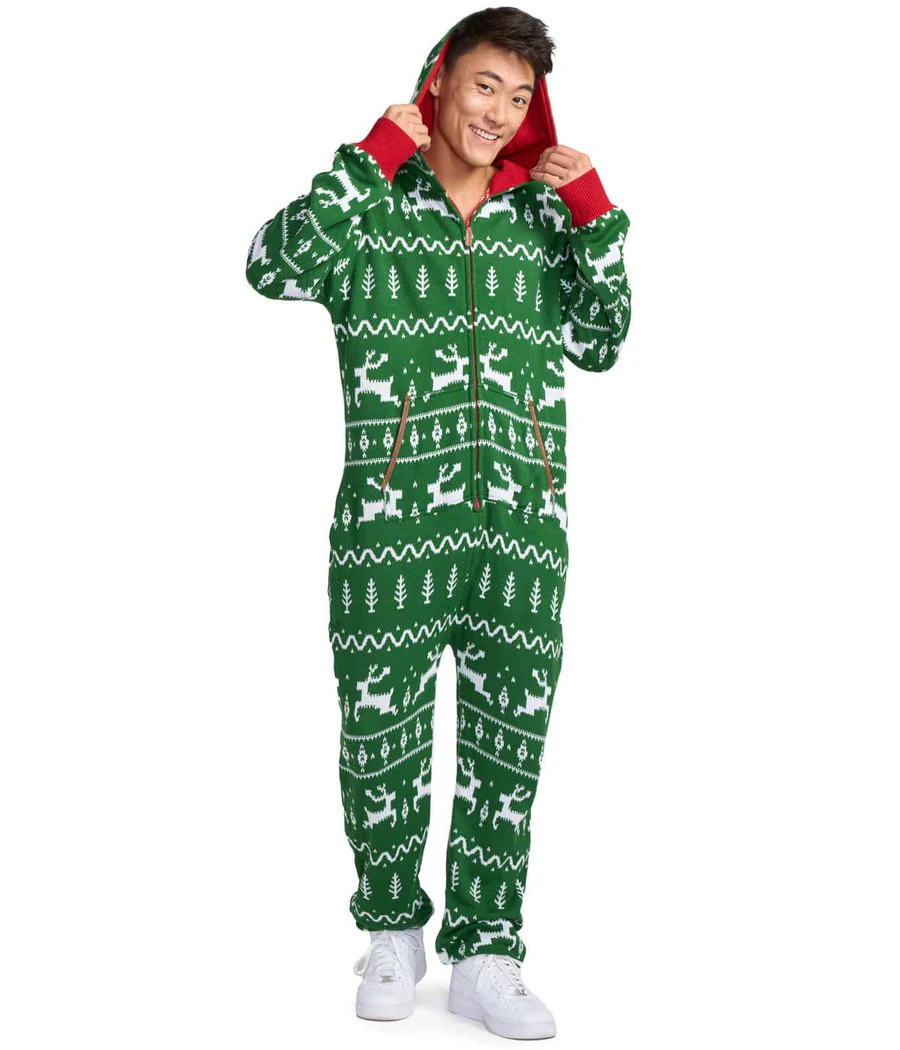 Men's Green Fair Isle Knit Jumpsuit - Image 6