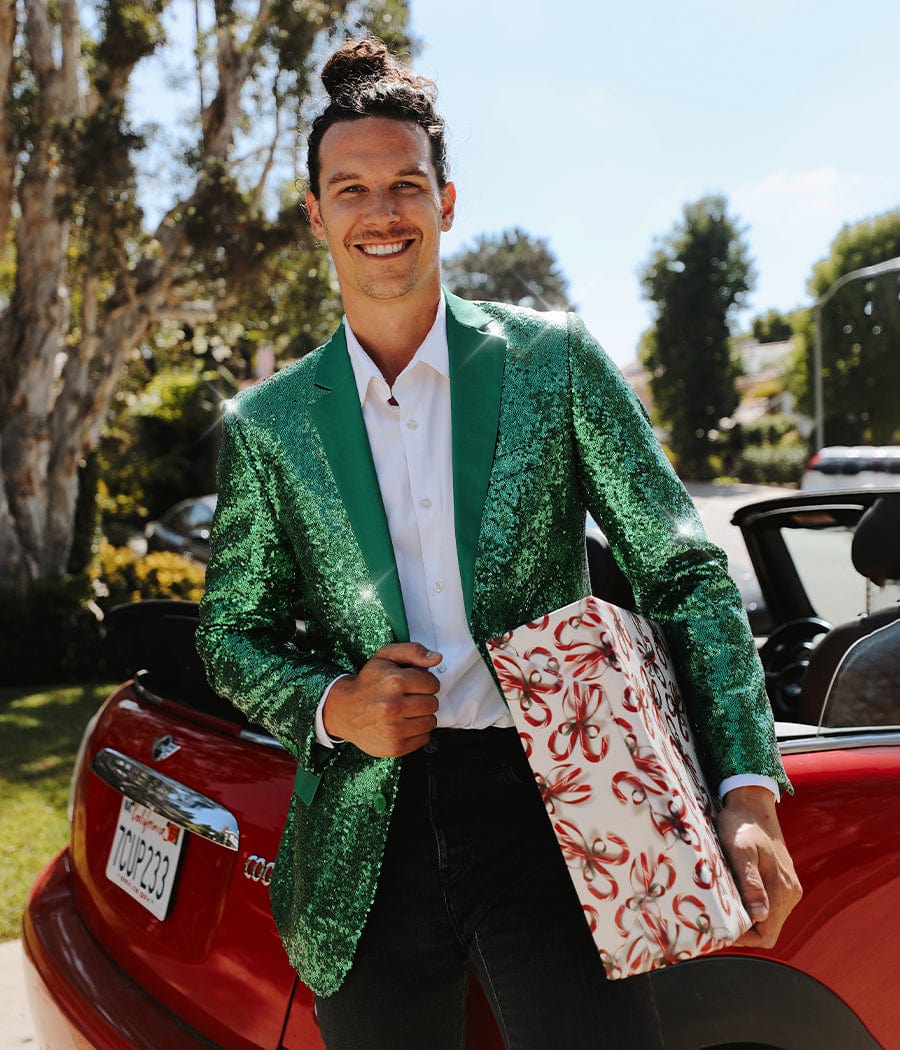 Men's Green Sequin All Over Blazer - Image 3