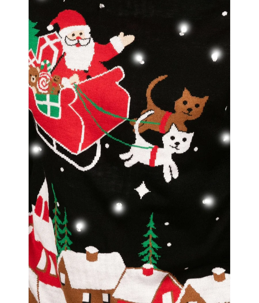 Men's Meowy Christmas Sleigh Light Up Ugly Christmas Sweater - Image 3