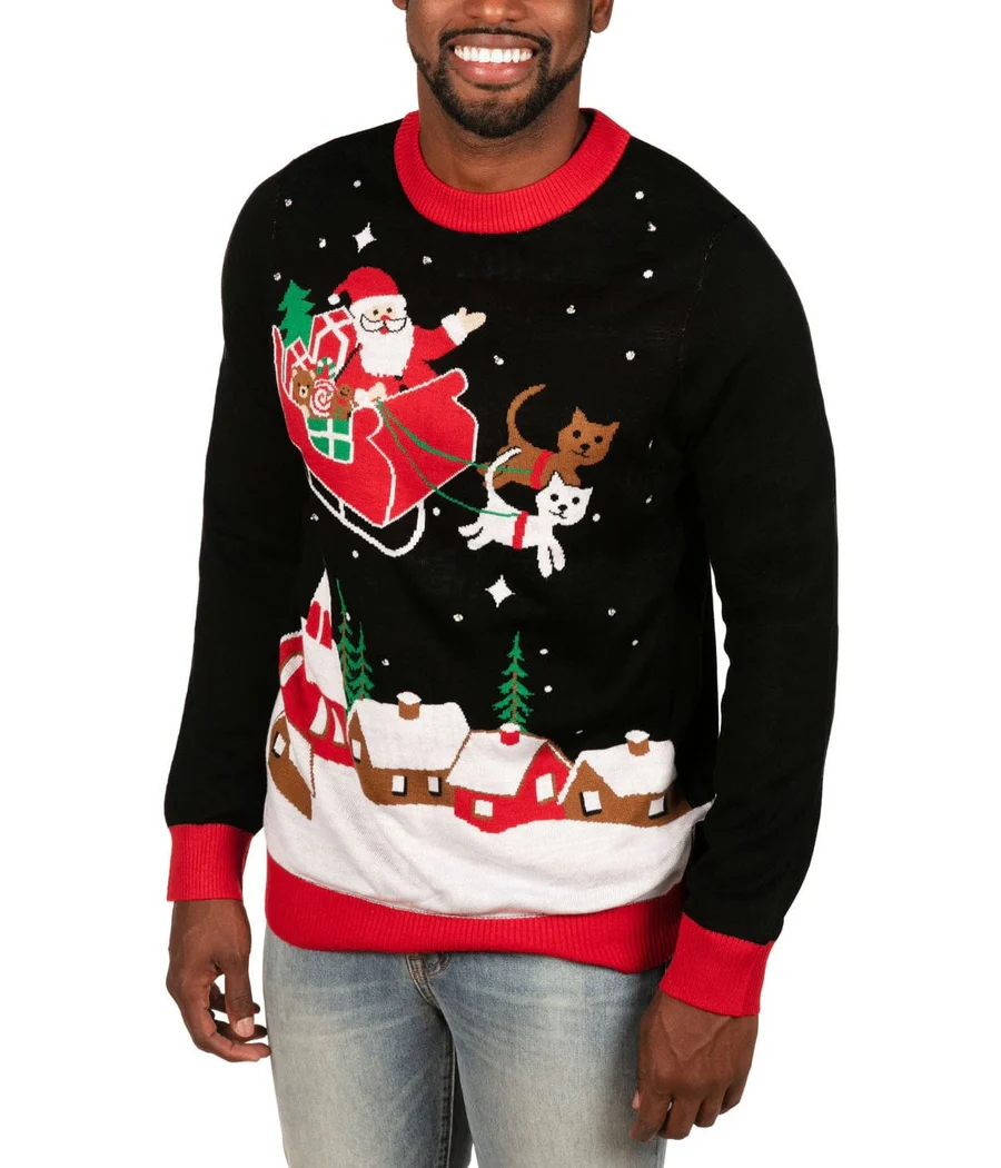 Men's Meowy Christmas Sleigh Light Up Ugly Christmas Sweater - Image 4