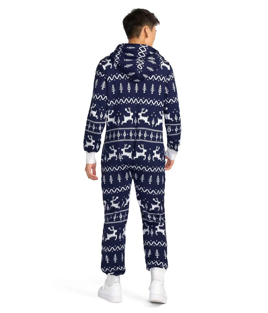 Men's Navy Fair Isle Knit Jumpsuit - Image 2