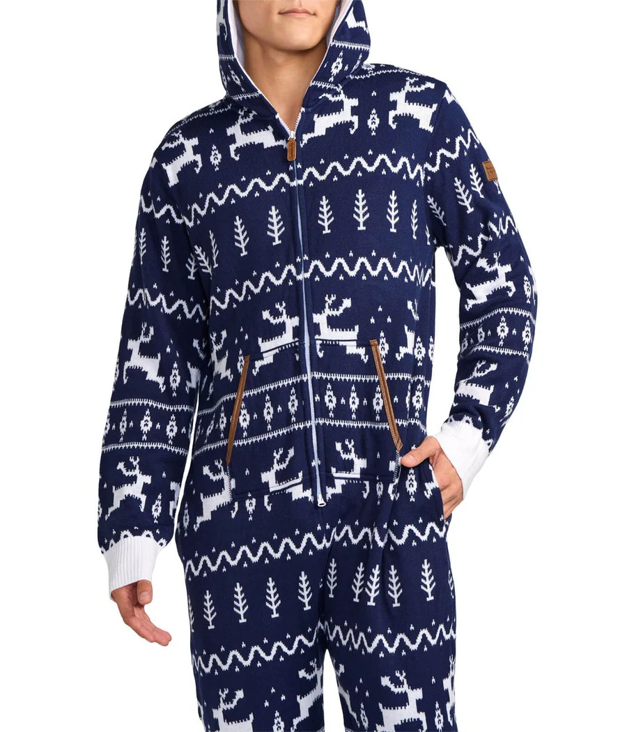 Men's Navy Fair Isle Knit Jumpsuit - Image 3