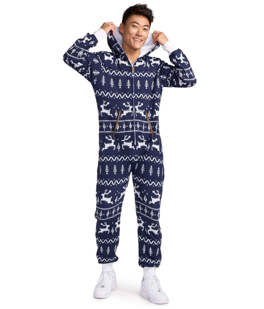 Men's Navy Fair Isle Knit Jumpsuit - Image 5