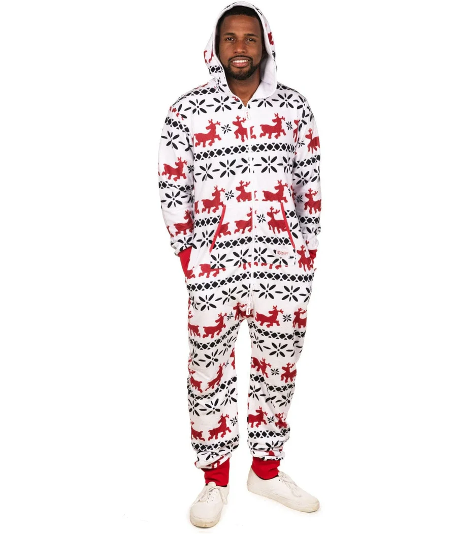 Men's Red and White Reindeer Jumpsuit - Image 2