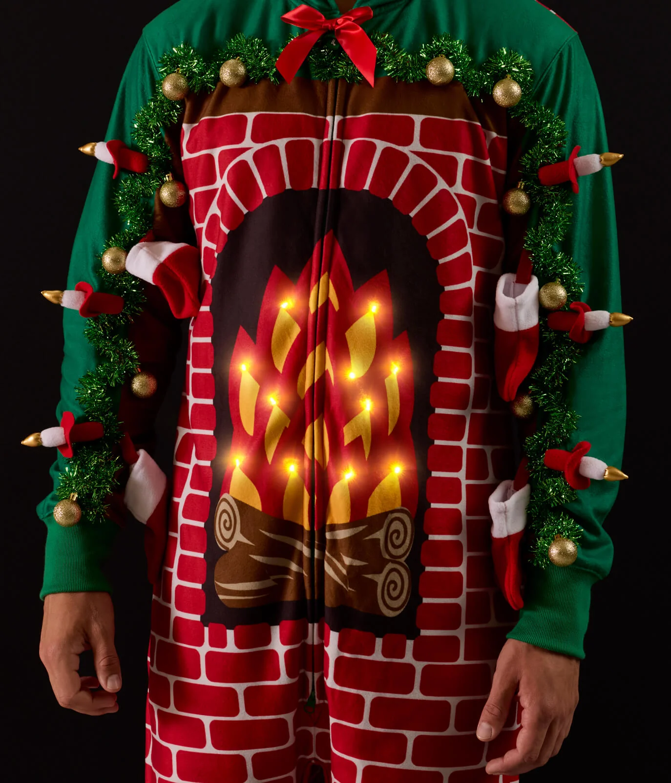 Men's Festive Fireplace Light Up Jumpsuit - Image 3