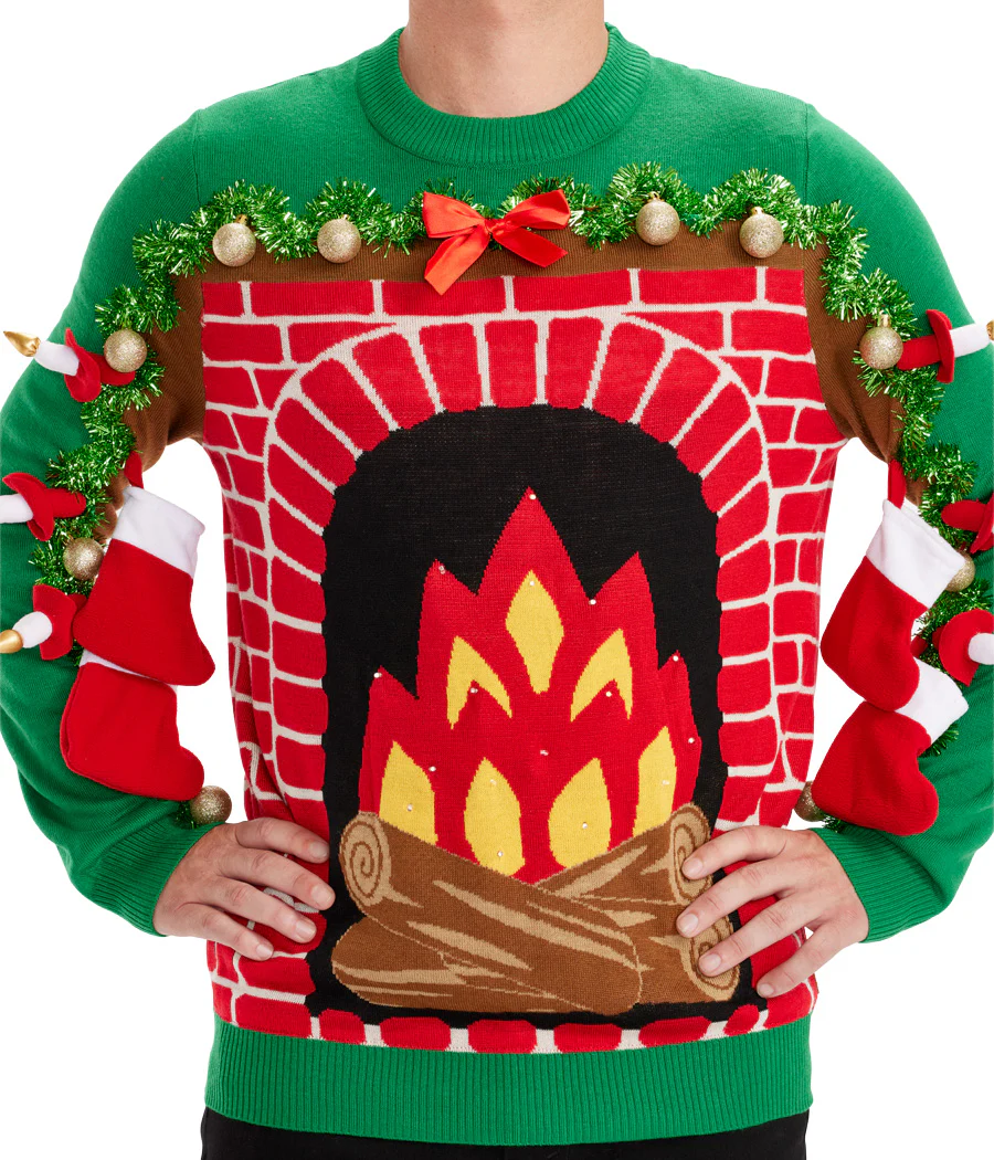 Men's Festive Fireplace Light Up Ugly Christmas Sweater - Image 5