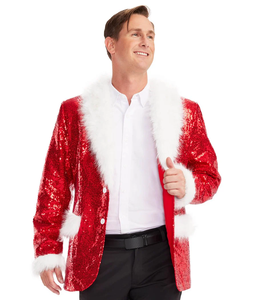 Men's Red Sequin Santa Blazer - Image 3