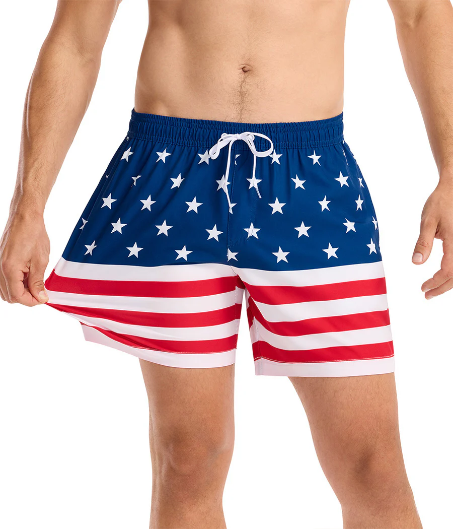 American Flag Stretch Swim Trunks - 6" Inseam - Image 4