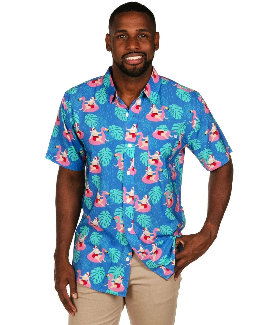 Men's Santa Pool Party Button Down Shirt - Image 2