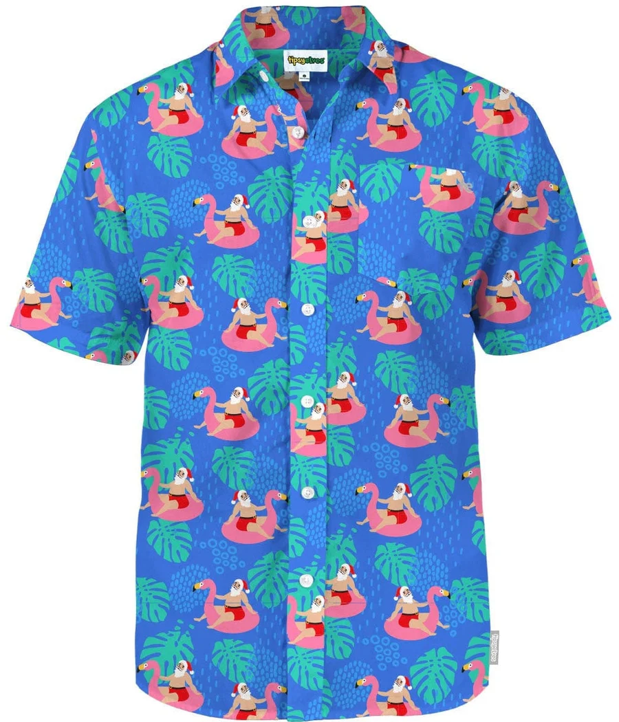 Men's Santa Pool Party Button Down Shirt - Image 3