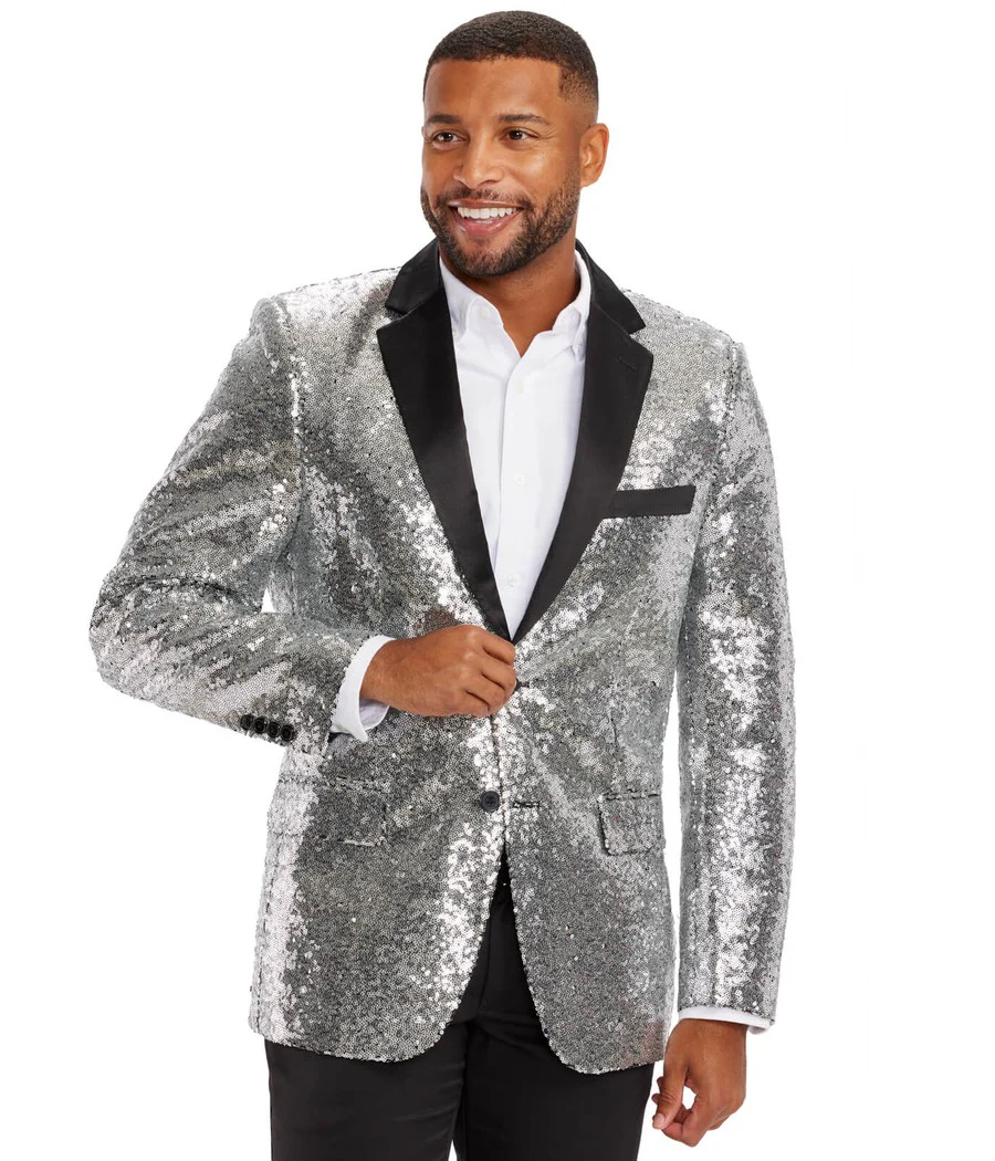Men's Silver Sequin Blazer - Image 2