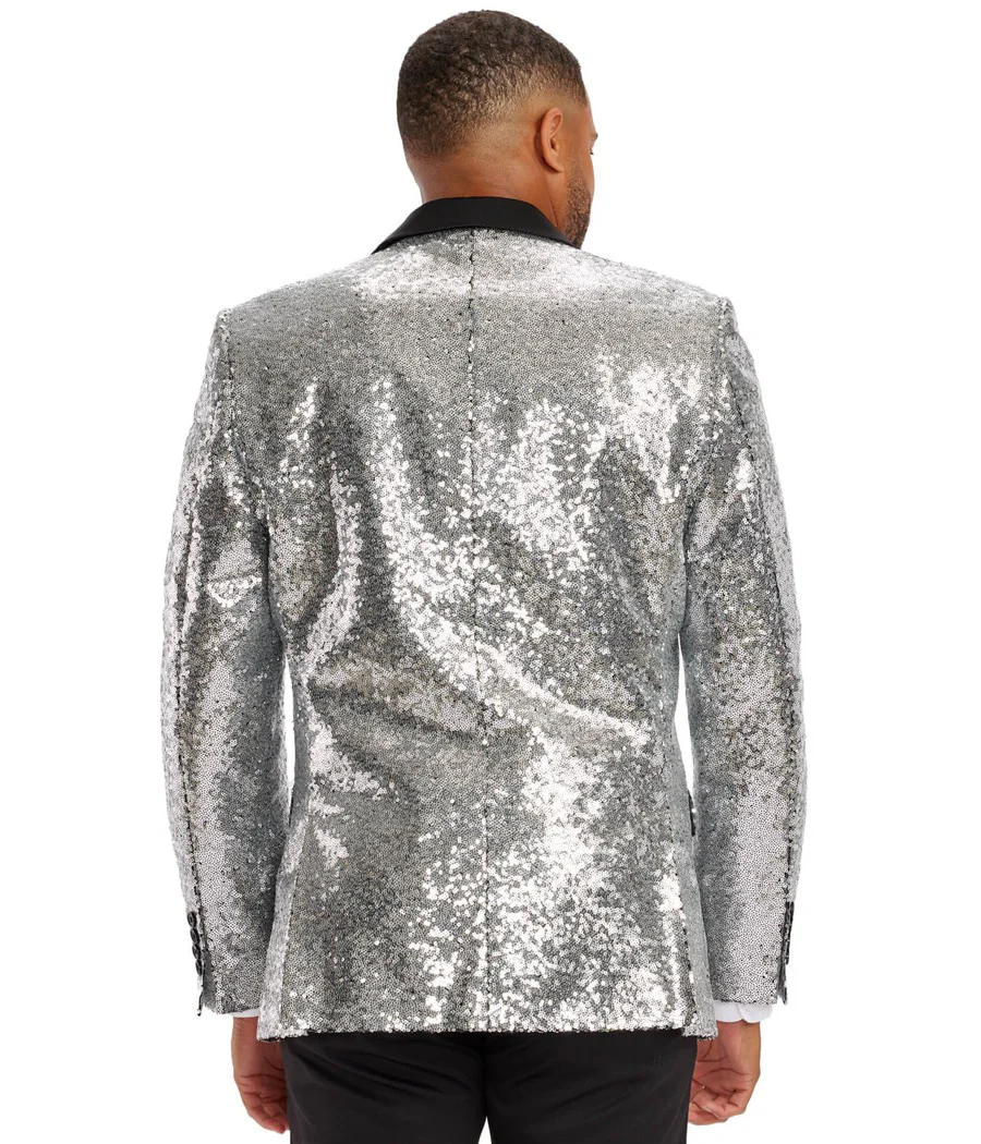 Men's Silver Sequin Blazer - Image 3