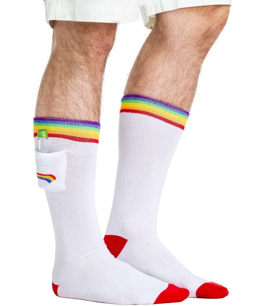 Men's White Rainbow Socks with Pocket (Fits Sizes 8-11M) - Image 2