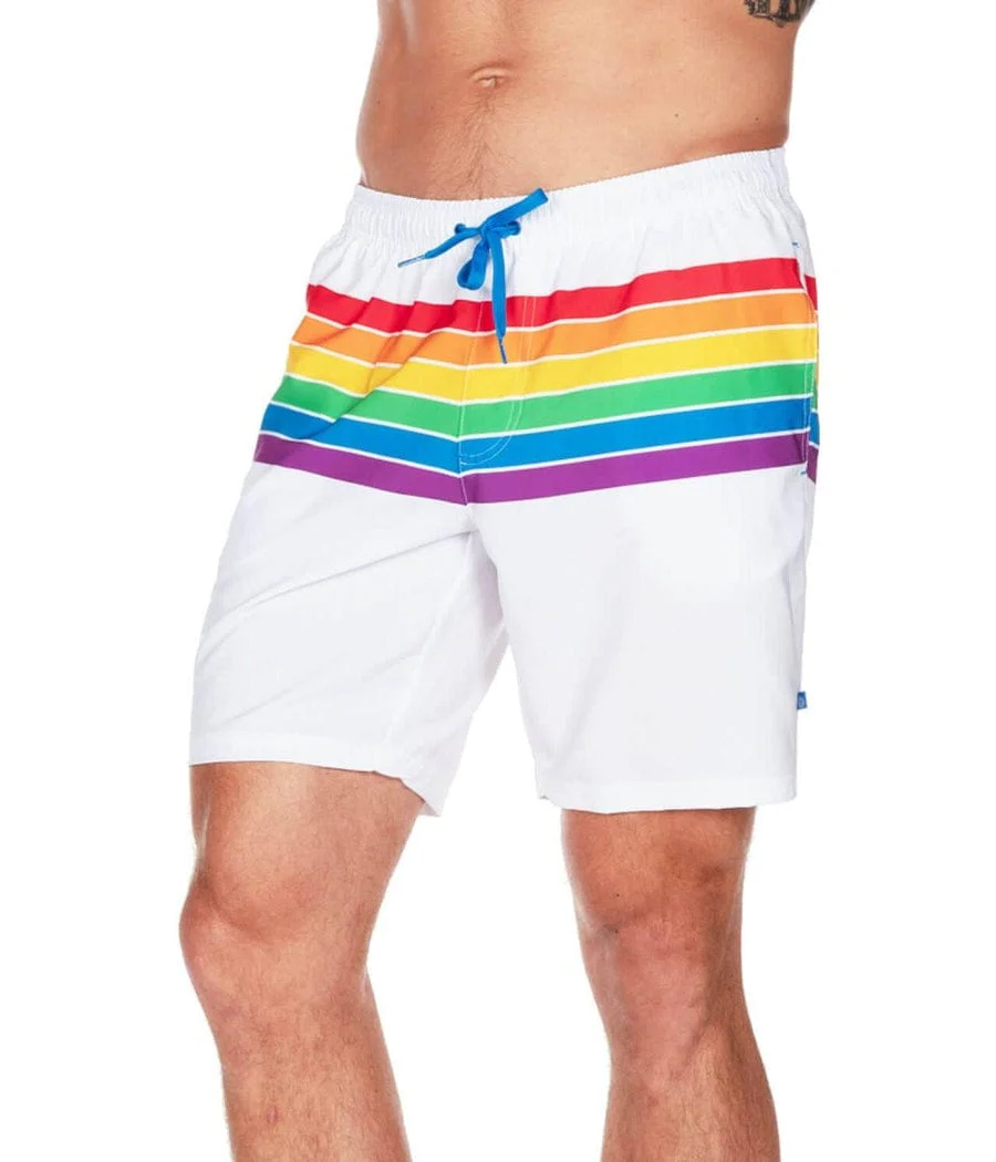 White Rainbow Stretch Swim Trunks - 7.5" Inseam - Image 2