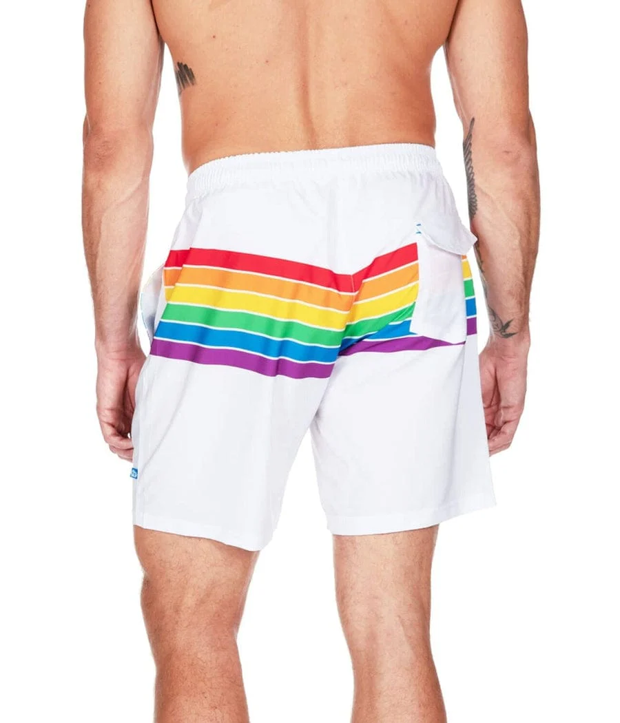 White Rainbow Stretch Swim Trunks - 7.5" Inseam - Image 3