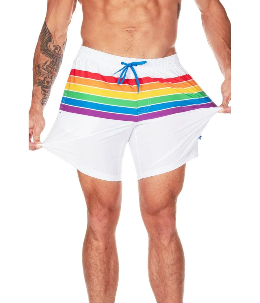 White Rainbow Stretch Swim Trunks - 7.5" Inseam - Image 4