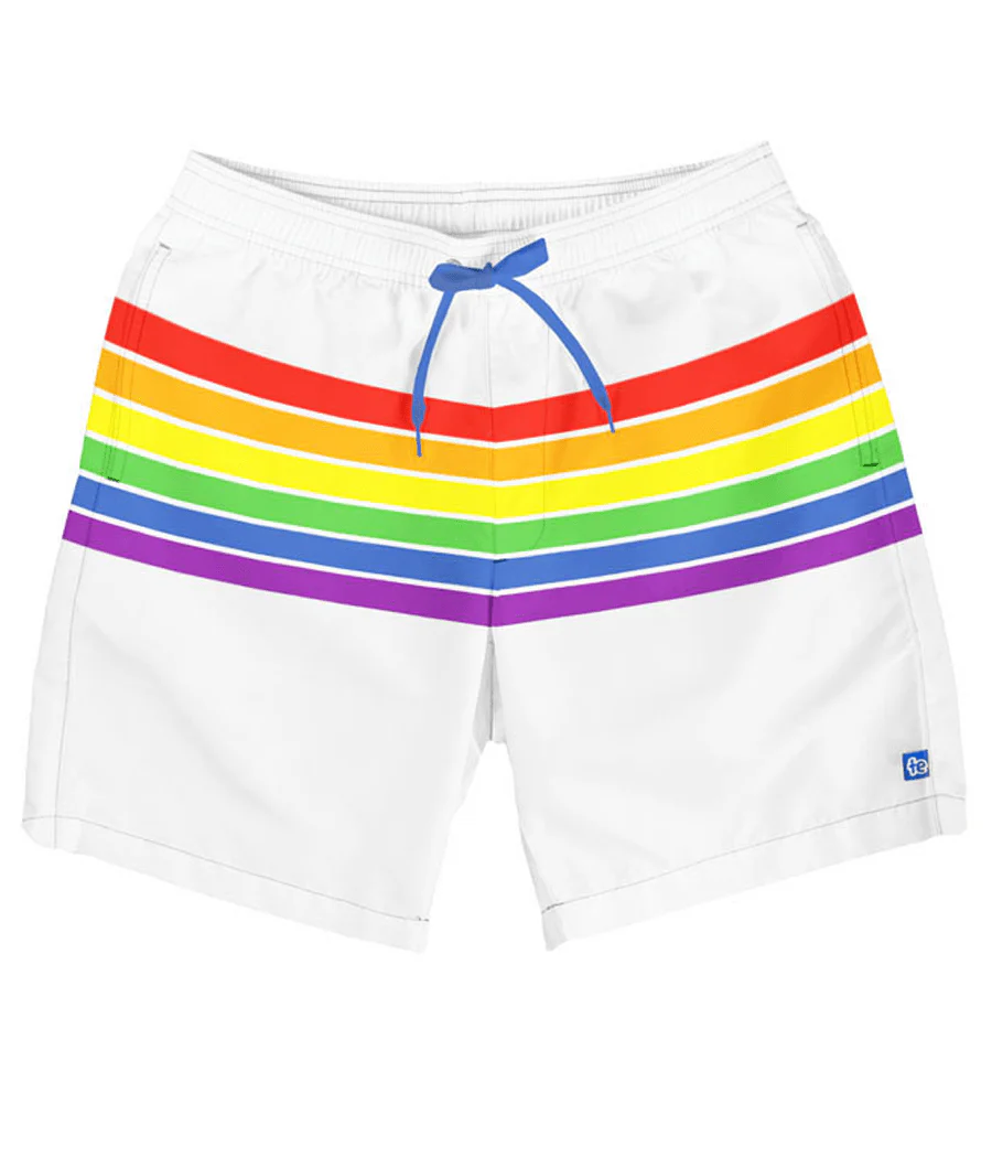 White Rainbow Stretch Swim Trunks - 7.5" Inseam - Image 5