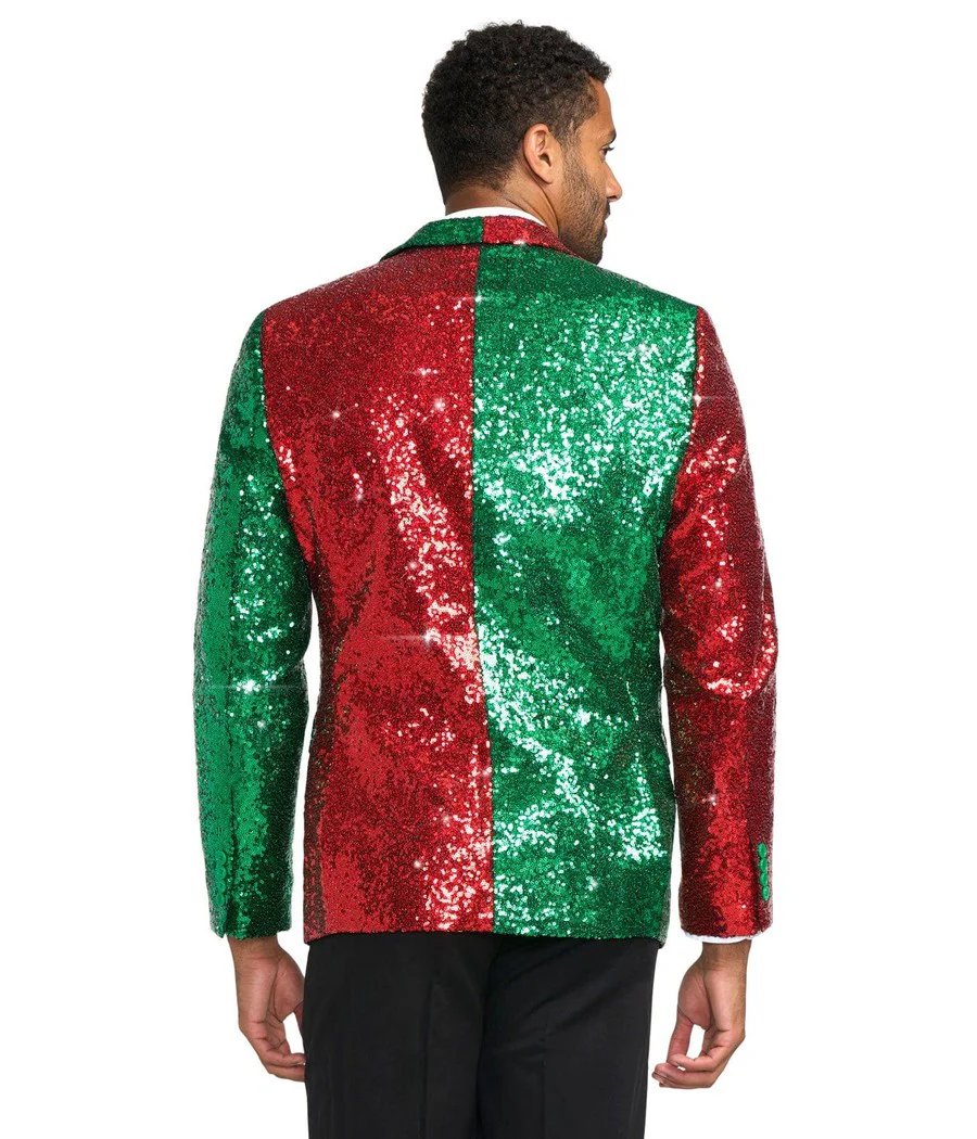 Men's Red and Green Sequin Blazer - Image 2