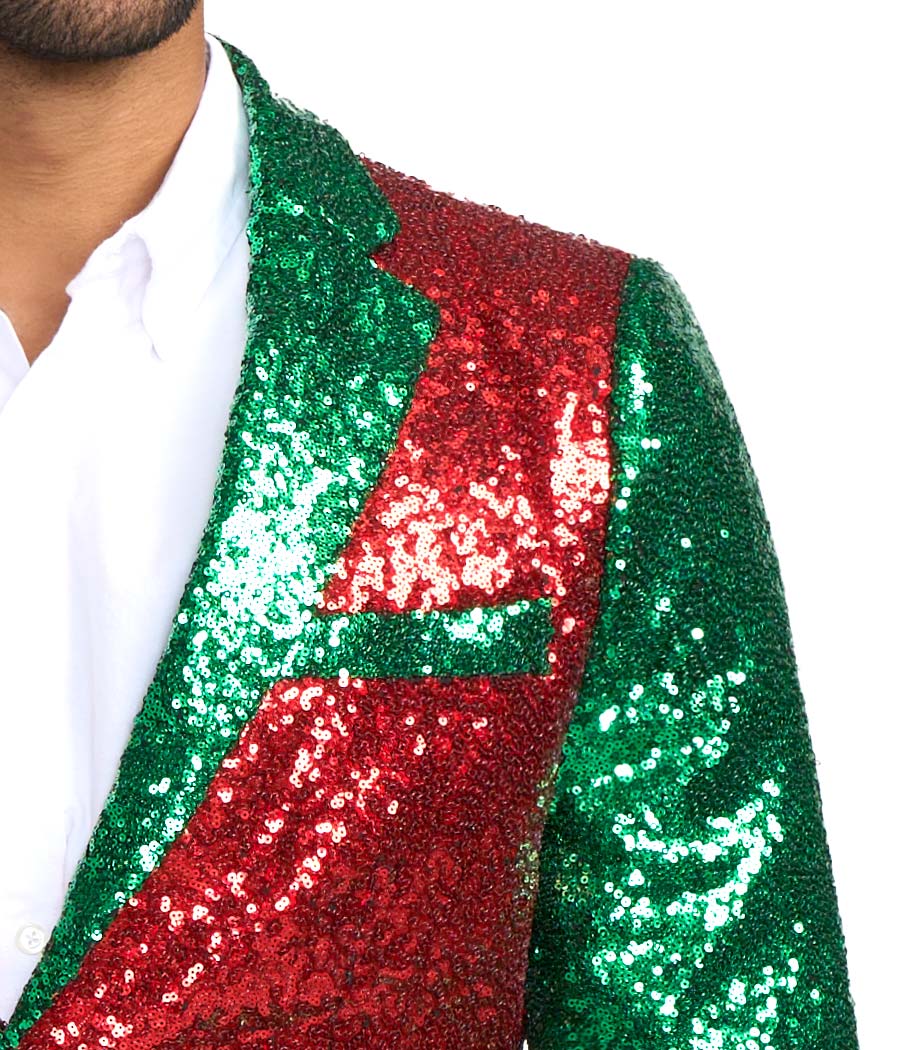 Men's Red and Green Sequin Blazer - Image 4