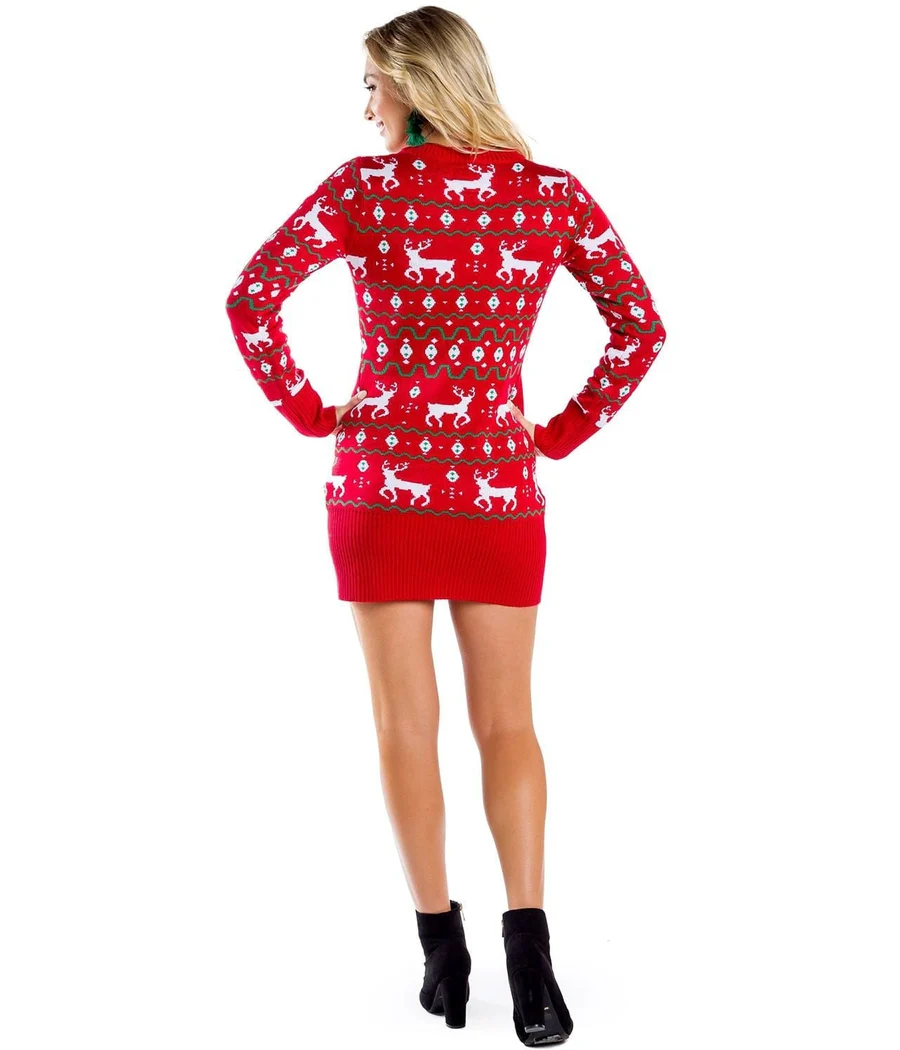 Women's Red Reindeer Sweater Dress - Image 2