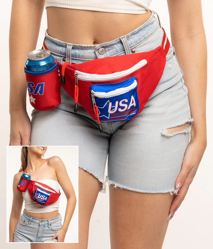 Red USA Fanny Pack w/ Drink Holder - Image 2