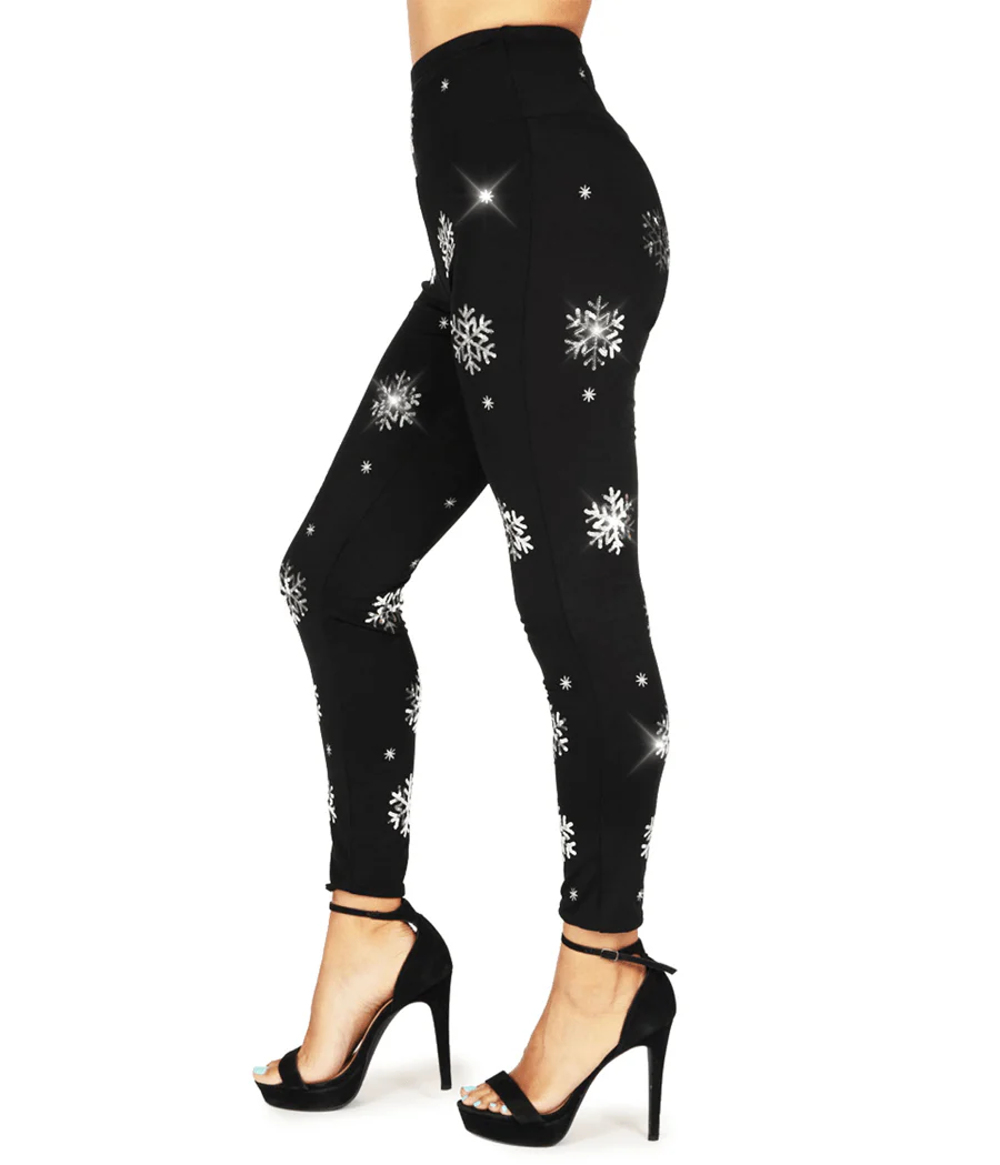 Sequined Snowflake High Waisted Leggings - Image 2