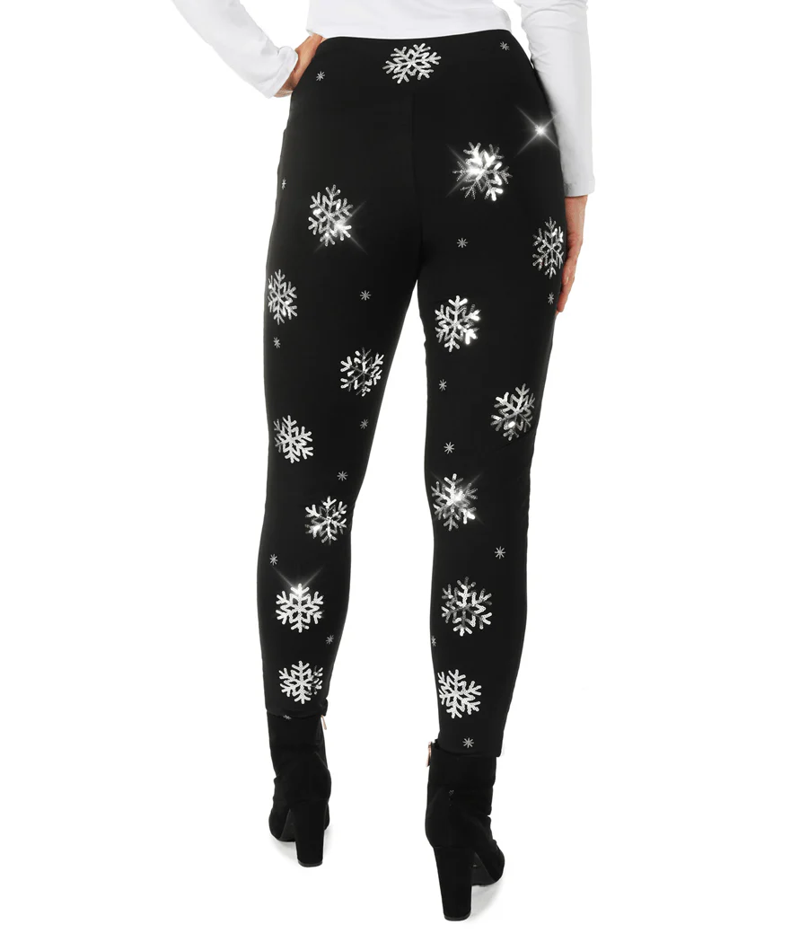 Sequined Snowflake High Waisted Leggings - Image 3