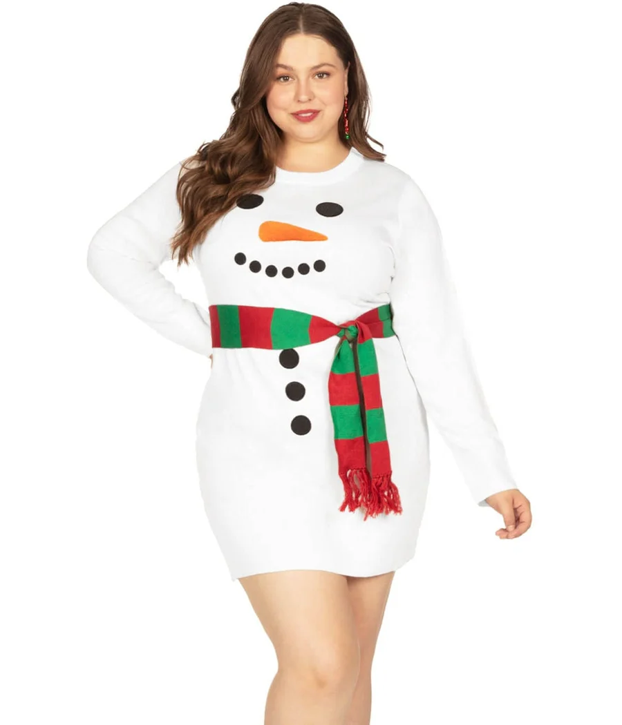 Women's Snowman Scarf Plus Size Sweater Dress - Image 2