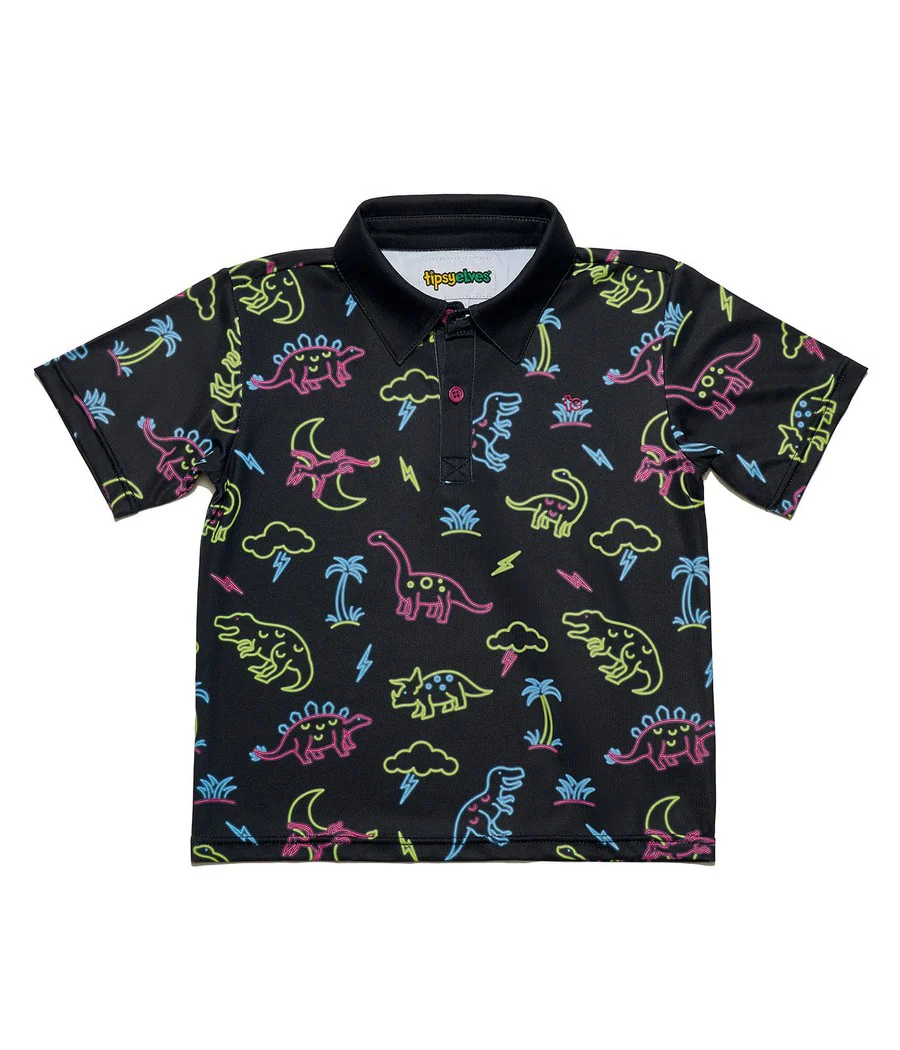Toddler Boy's Neon Dinosaur Polo Shirt - Image 2