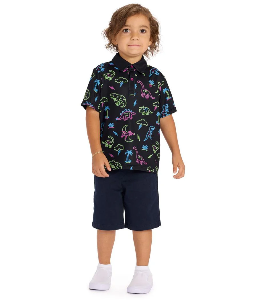 Toddler Boy's Neon Dinosaur Polo Shirt - Image 3