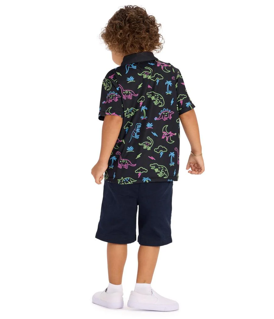 Toddler Boy's Neon Dinosaur Polo Shirt - Image 4