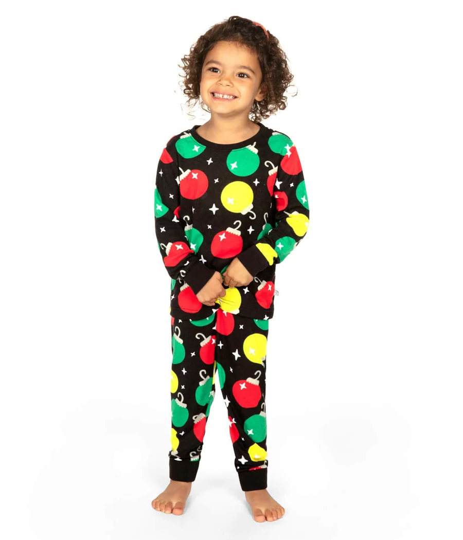 Toddler Girl's Ornaments Crew Neck Pajama Set - Image 2