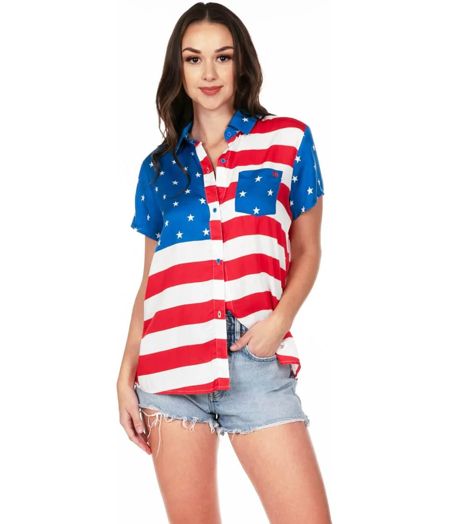 Women's American Flag Button Down Shirt - Image 2