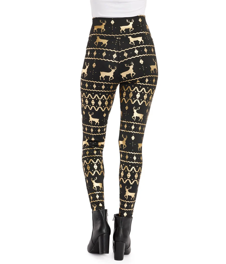 Black and Gold Fair Isle High Waisted Leggings - Image 2