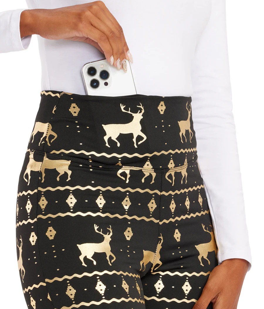 Black and Gold Fair Isle High Waisted Leggings - Image 3