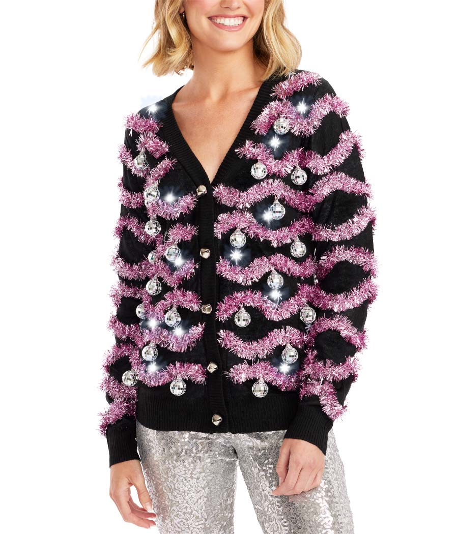 Women's Deck The Disco Balls Light Up Cardigan Sweater - Image 3