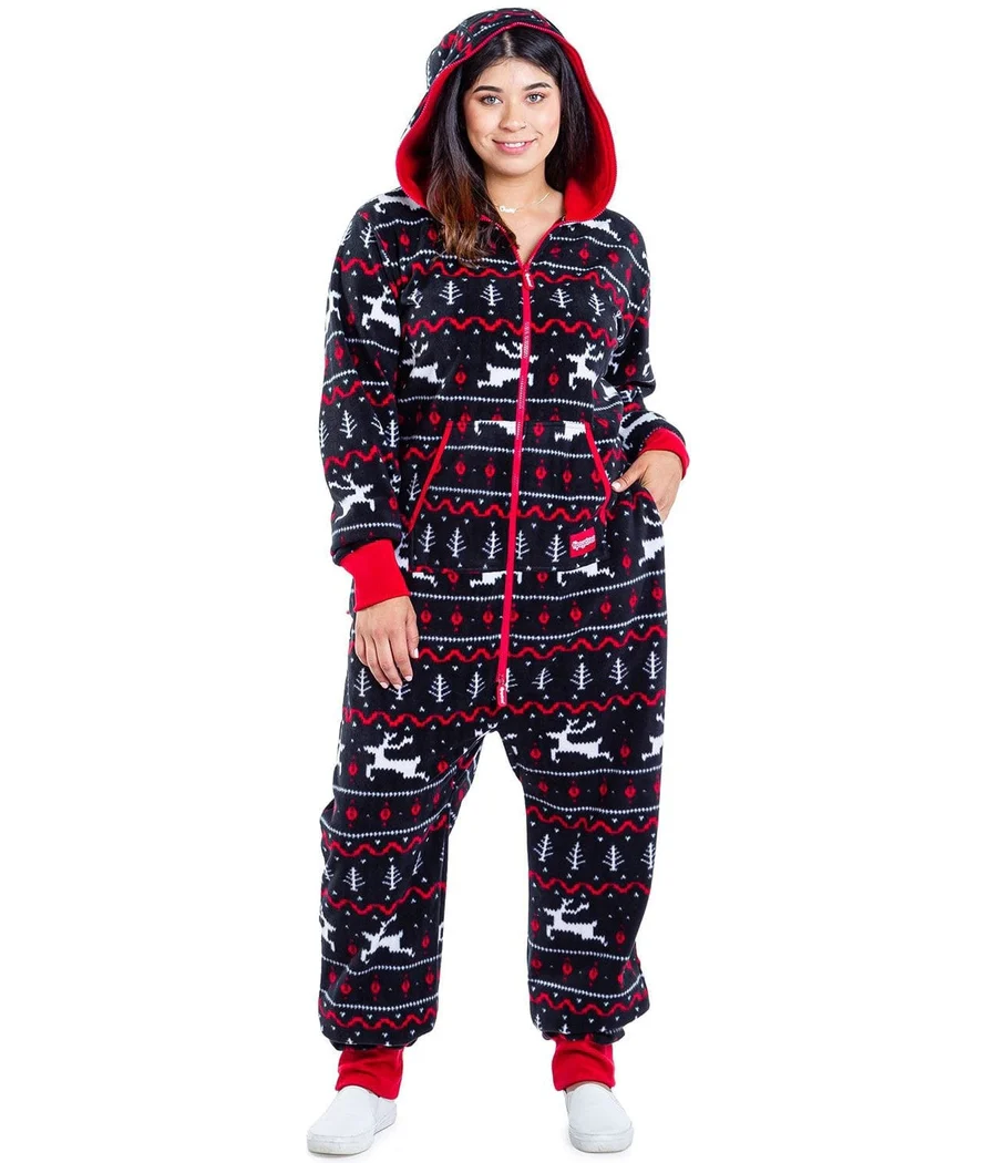 Women's Black and Red Fair Isle Plus Size Jumpsuit - Image 2