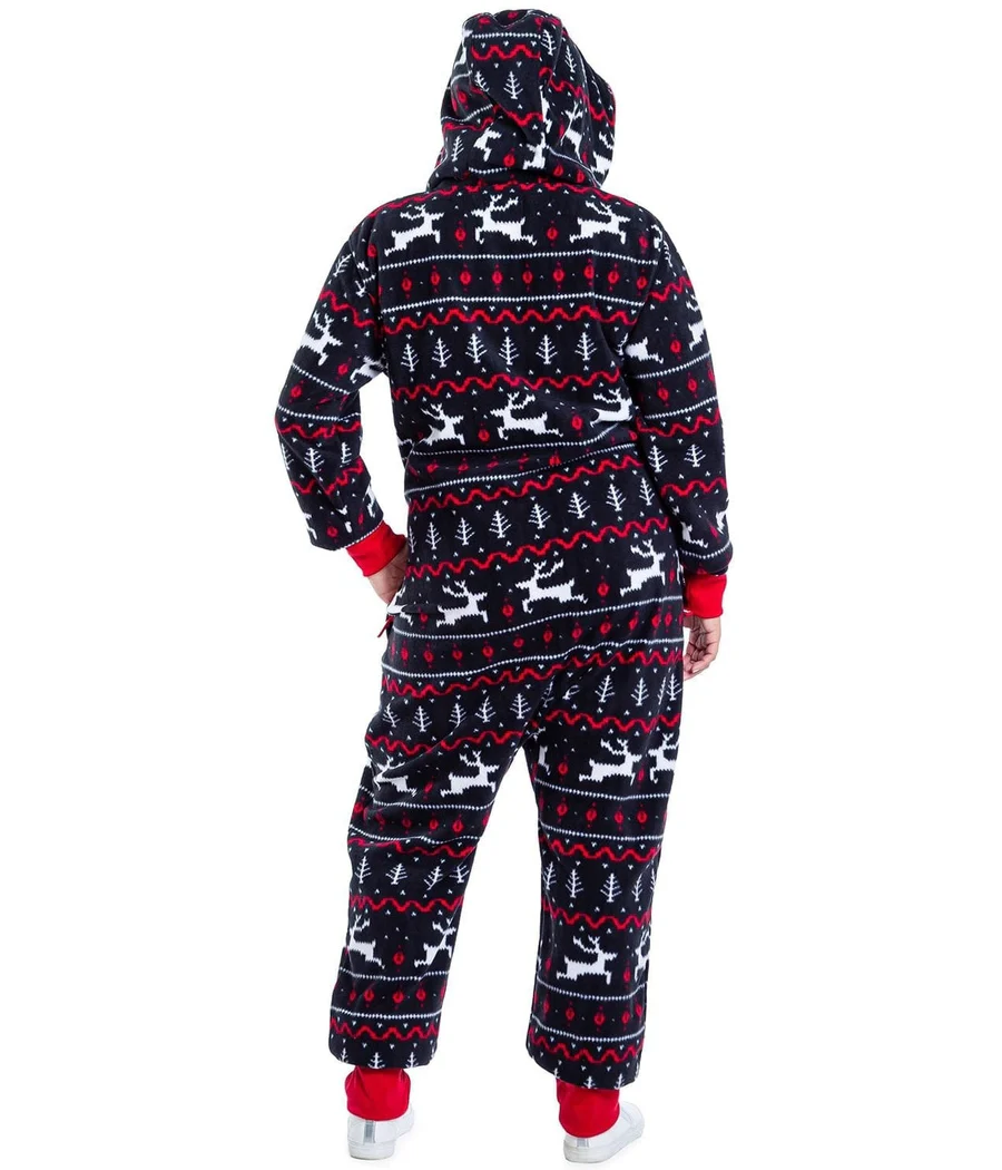 Women's Black and Red Fair Isle Plus Size Jumpsuit - Image 3