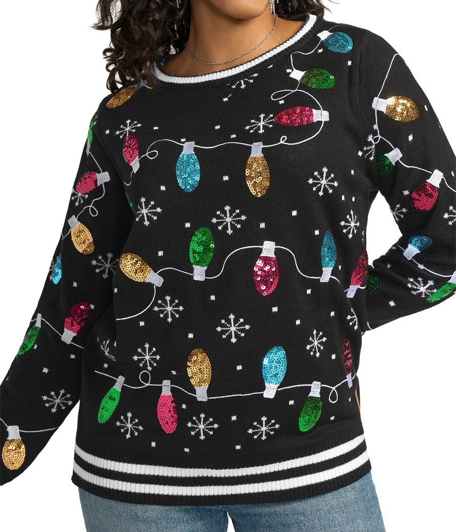 Women's Midnight String of Lights Ugly Christmas Sweater - Image 3