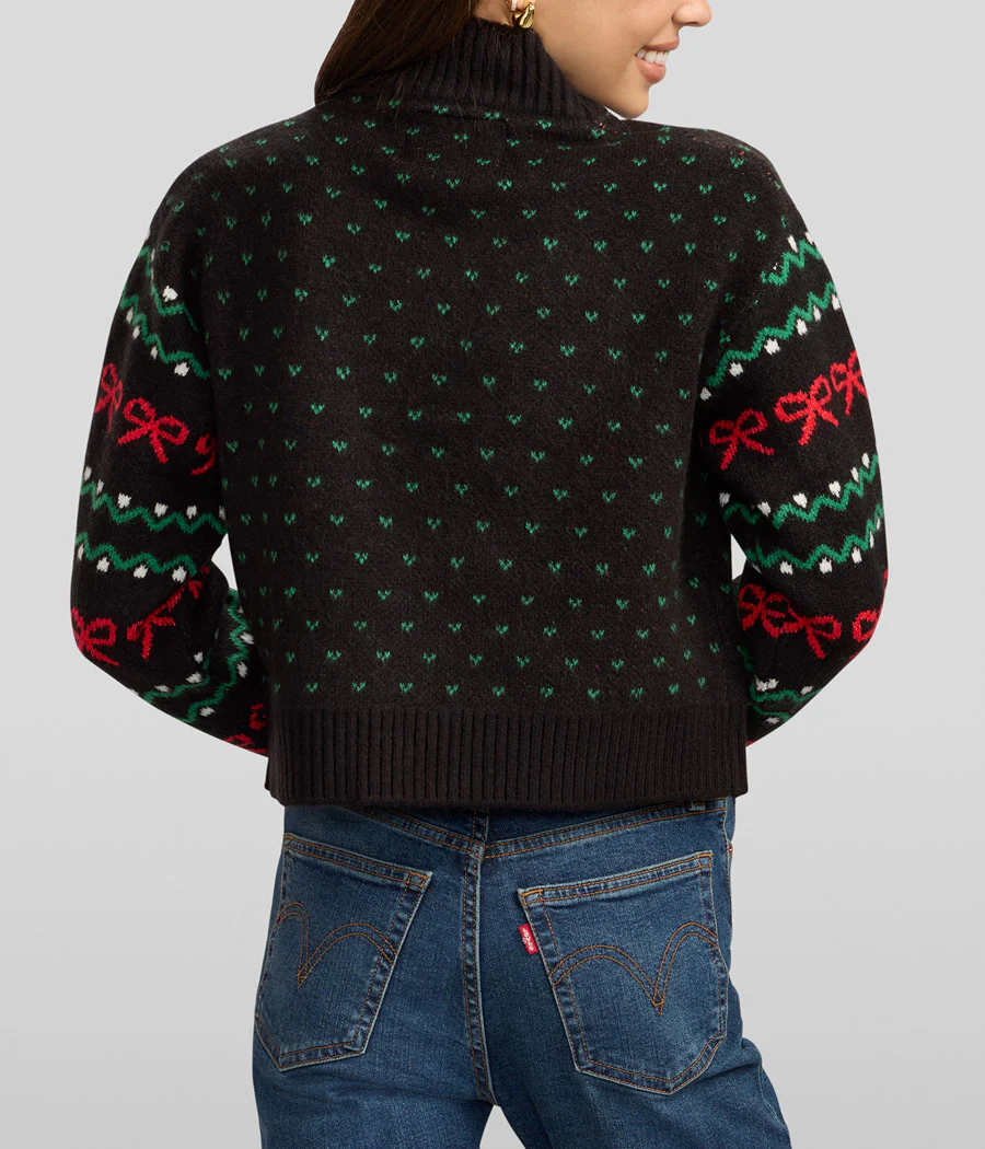 Women's Cozy Knit Rudolph Wreath Cropped Christmas Sweater - Image 4