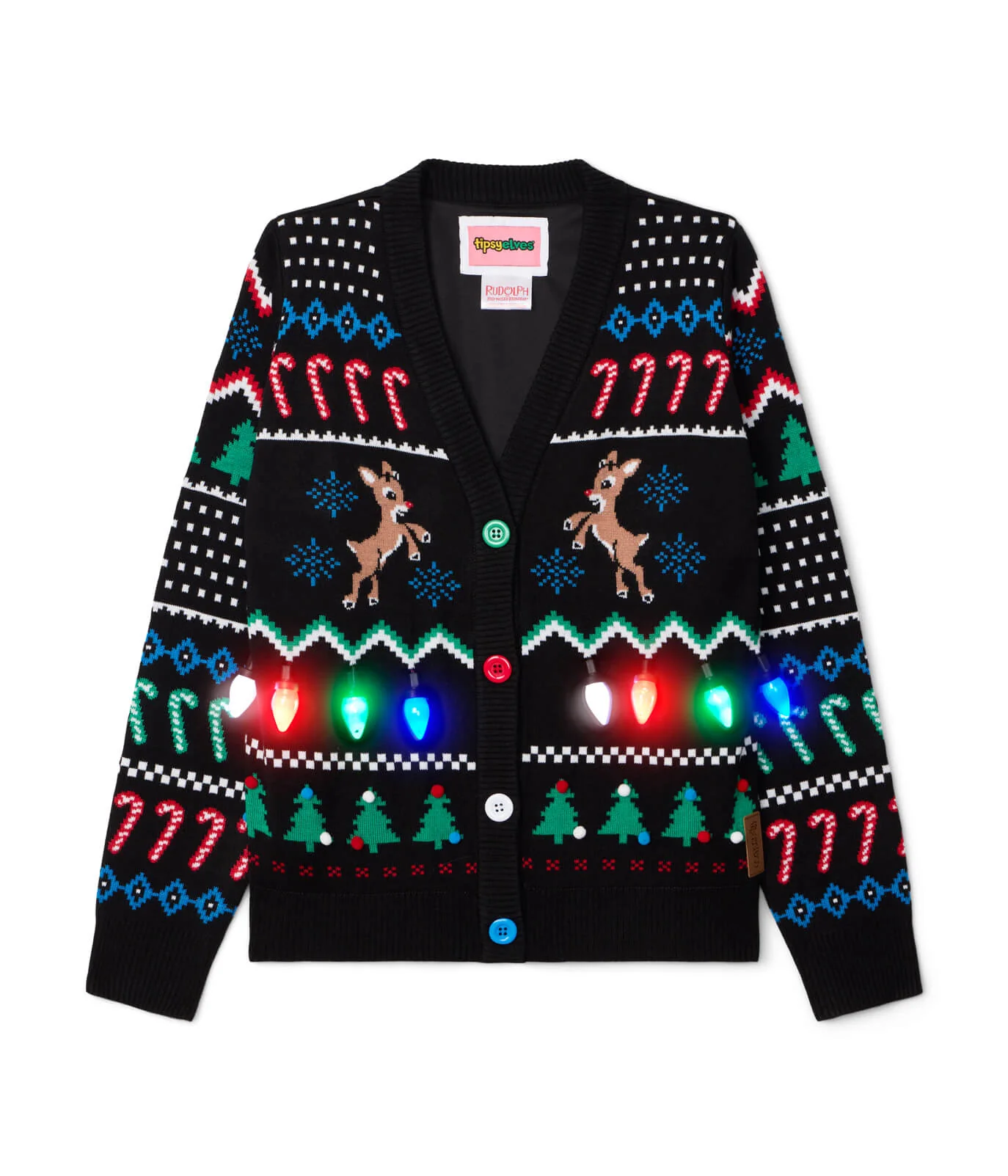 Women's Fair Isle Rudolph Light Up Christmas Cardigan Sweater - Image 7